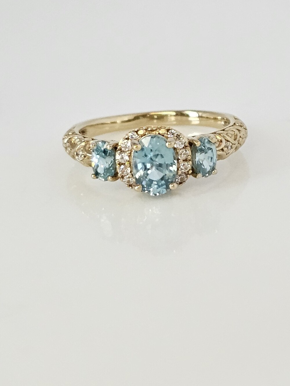 Natural Earth Mined Blue Zircon & White Zircon 18K Vermeil Ring Size 8! - Picture 5 of 10